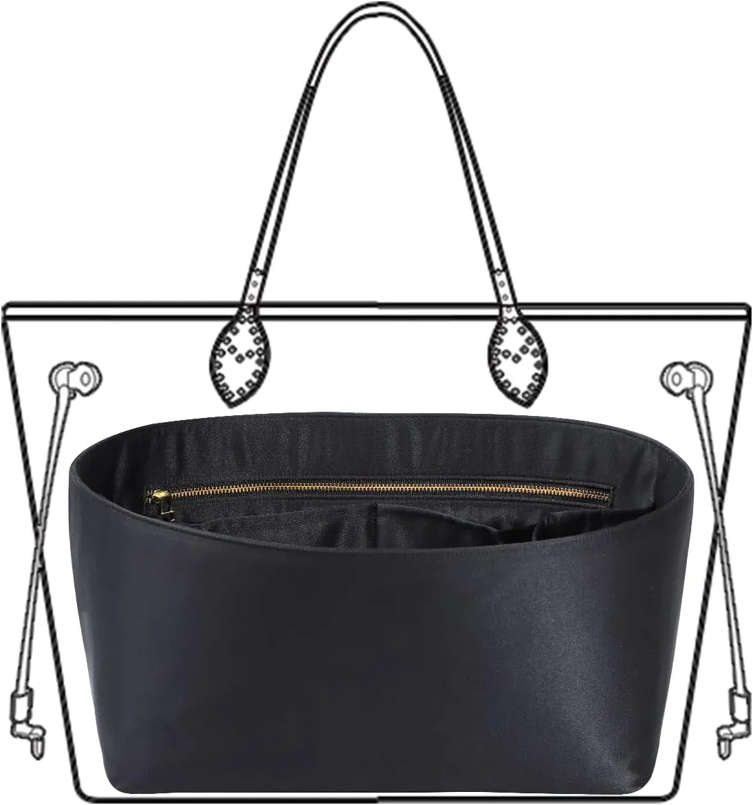 Speedy Neverfull Tote Organizer Insert - Silk Purse Organizer with Zipper, Silky Smooth, 6 Sizes (XL, Silky Black)