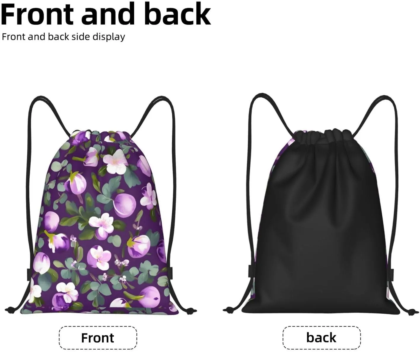 Spring Plum Floral Print Drawstring Bags Backpack Bag Sport Gym Sack Drawstring Bag Shopping String Bag, Medium