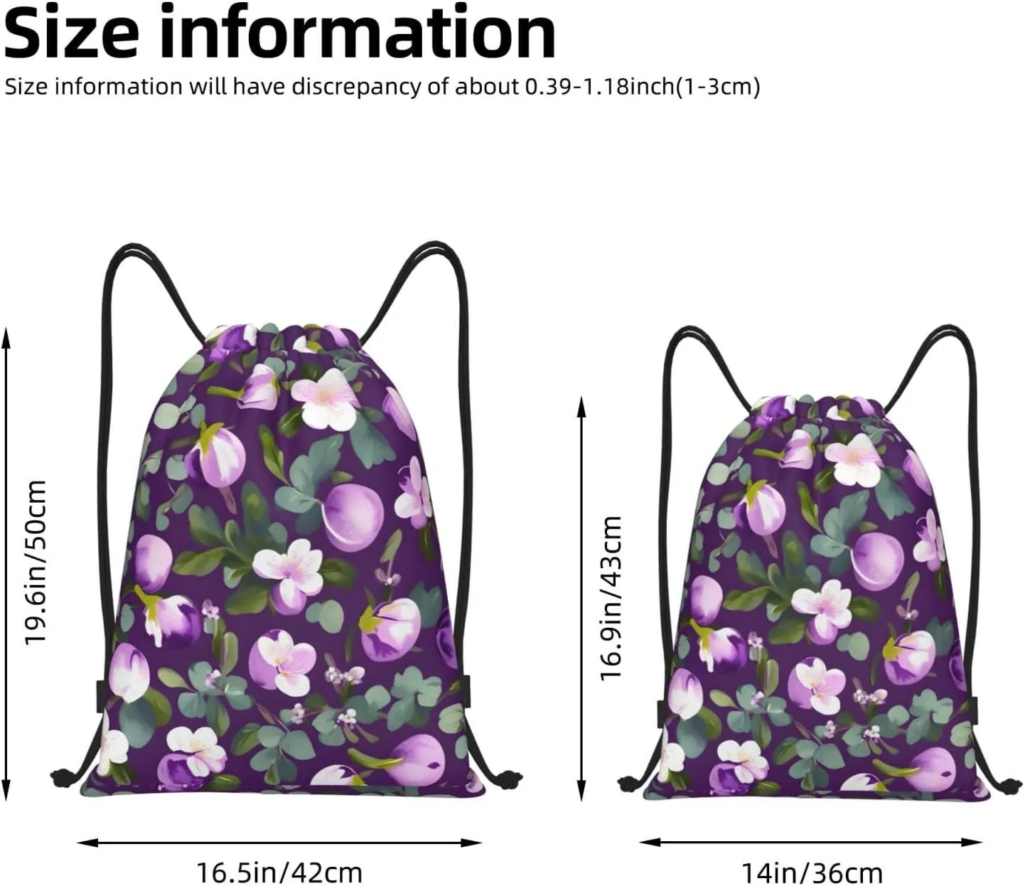 Spring Plum Floral Print Drawstring Bags Backpack Bag Sport Gym Sack Drawstring Bag Shopping String Bag, Medium