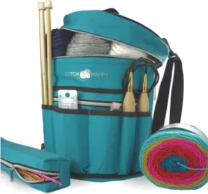Stitch Happy Knitting Bag (Peacock): 7 Pocket Yarn Bag, Crochet Bag, Yarn Storage, Crochet Storage