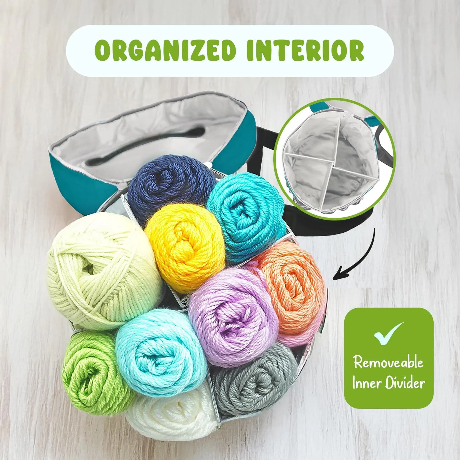 Stitch Happy Knitting Bag (Peacock): 7 Pocket Yarn Bag, Crochet Bag, Yarn Storage, Crochet Storage