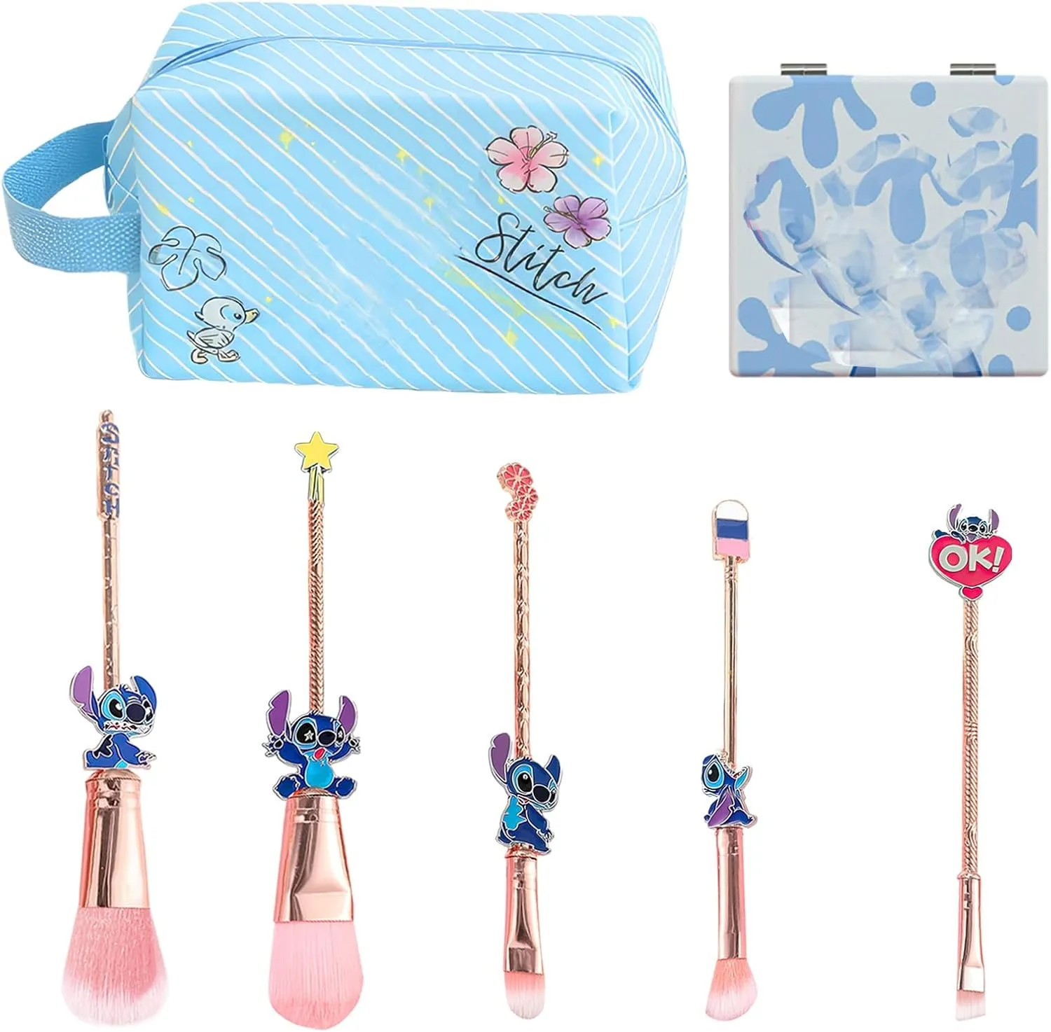 Stitch Travel Makeup Bag Large Capacity Cosmetic Bags Cartoon PU Small Skin Care Bags for Girls Women Mirror Makeup Brush