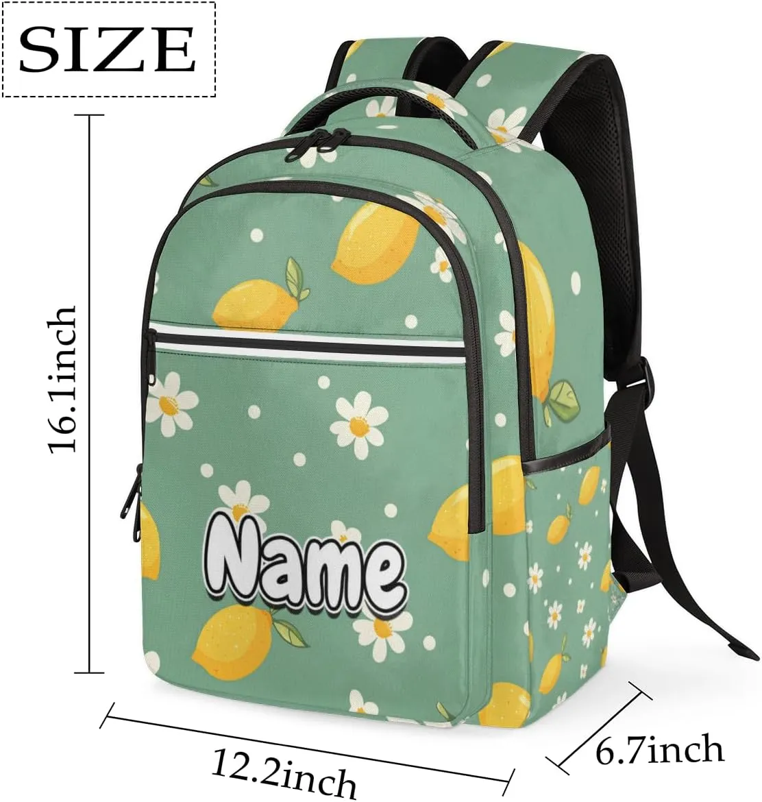 Summer Lemon Flower Personalized Laptop Backpack with Name Custom Shoulder Bags for Women Men Waterproof Travel Casual Daypack Laptop Bag Gifts 16.1in