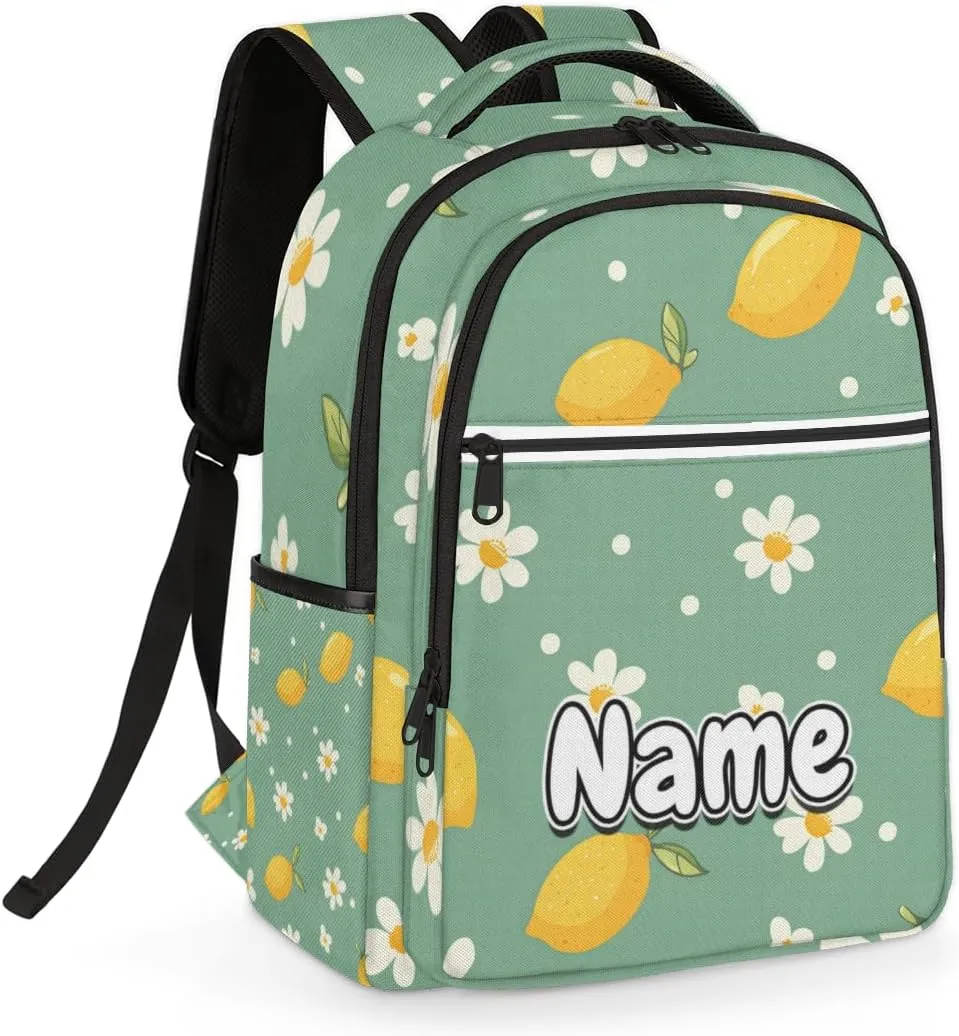 Summer Lemon Flower Personalized Laptop Backpack with Name Custom Shoulder Bags for Women Men Waterproof Travel Casual Daypack Laptop Bag Gifts 16.1in