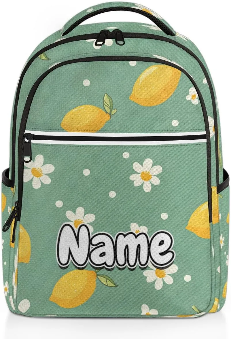 Summer Lemon Flower Personalized Laptop Backpack with Name Custom Shoulder Bags for Women Men Waterproof Travel Casual Daypack Laptop Bag Gifts 16.1in