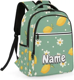 Summer Lemon Flower Personalized Laptop Backpack with Name Custom Shoulder Bags for Women Men Waterproof Travel Casual Daypack Laptop Bag Gifts 16.1in