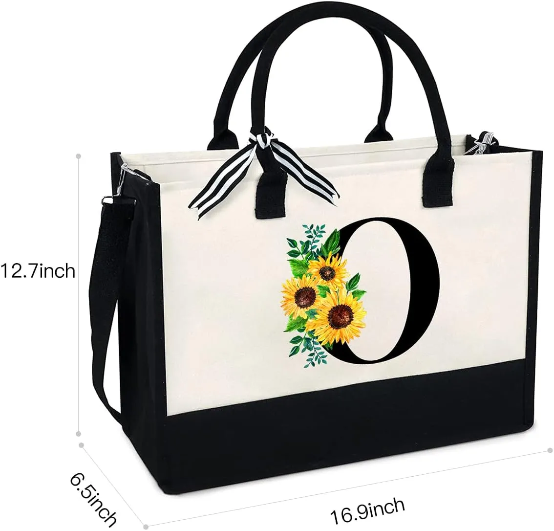 Sunflower Tote with Zipper Pocket, 13oz Monogram Tote Bags for Women, Birthday, Christmas, Teacher Gifts