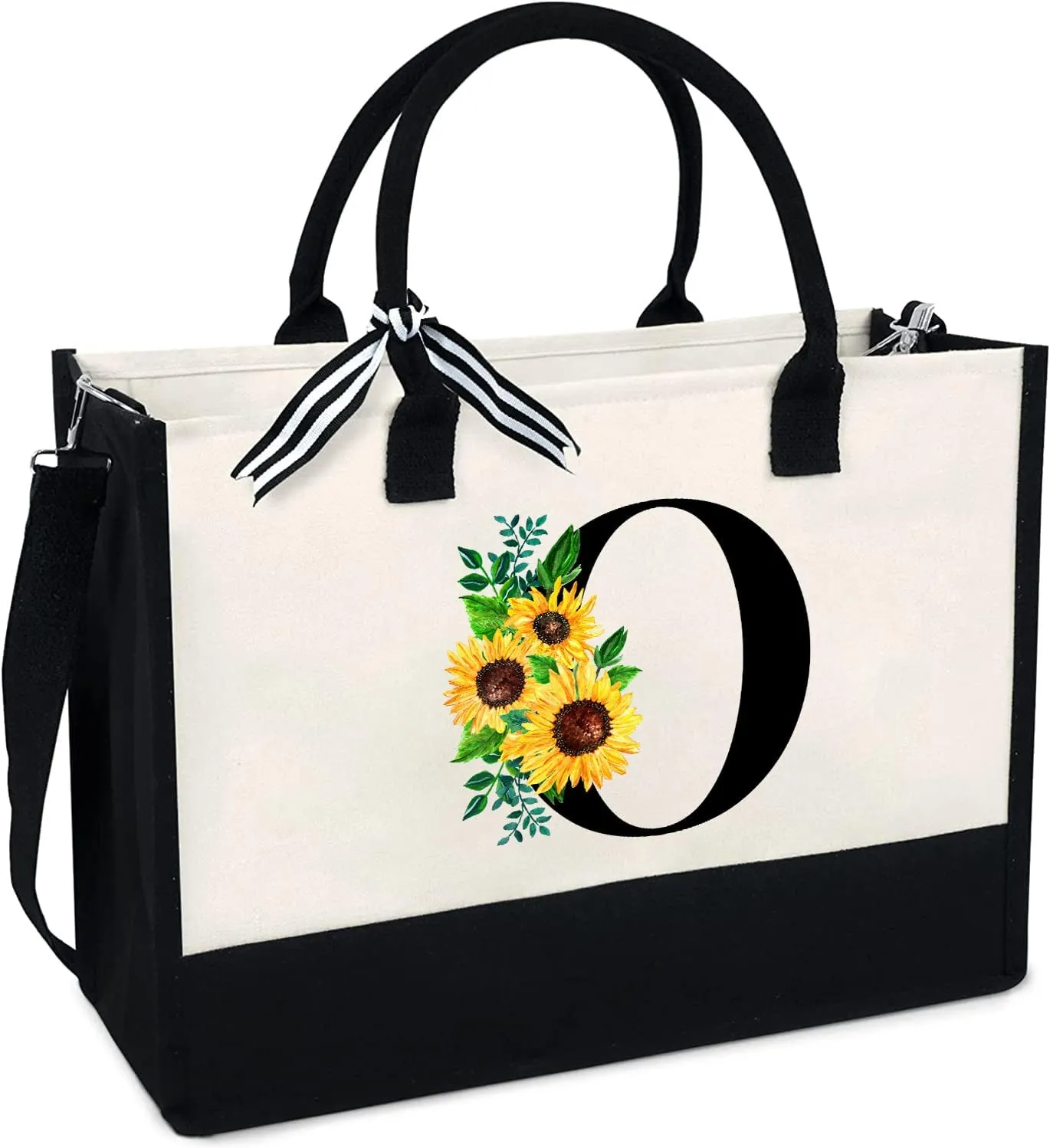 Sunflower Tote with Zipper Pocket, 13oz Monogram Tote Bags for Women, Birthday, Christmas, Teacher Gifts