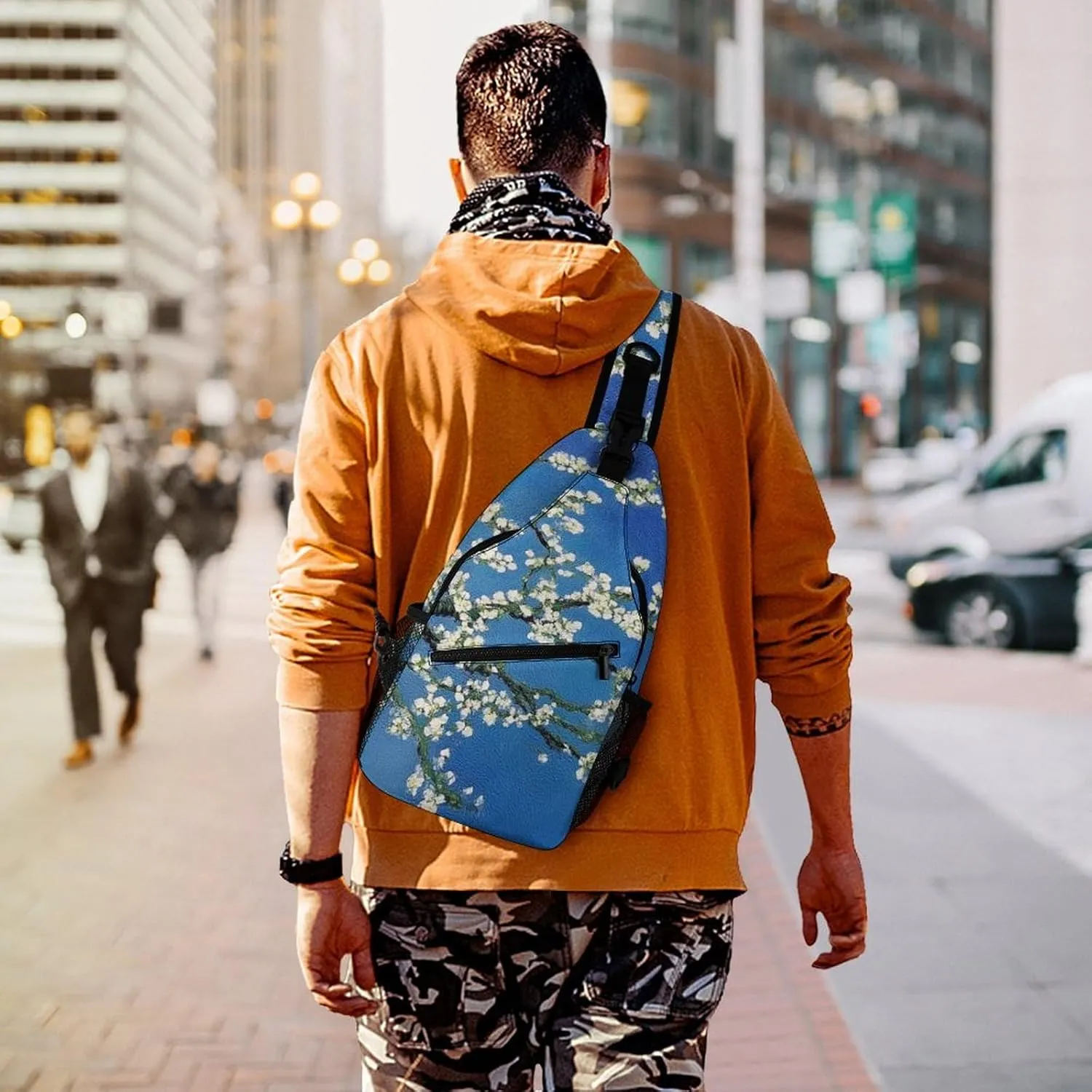 Supdreamc Fashion Sling Backpack, Daypack, Beautiful Apricot Flower Blossom Art Crossbody Chest Rucksack, Tote Bags, Gym Bags Sack Daypack Outdoor Backpack for Man Women Lady