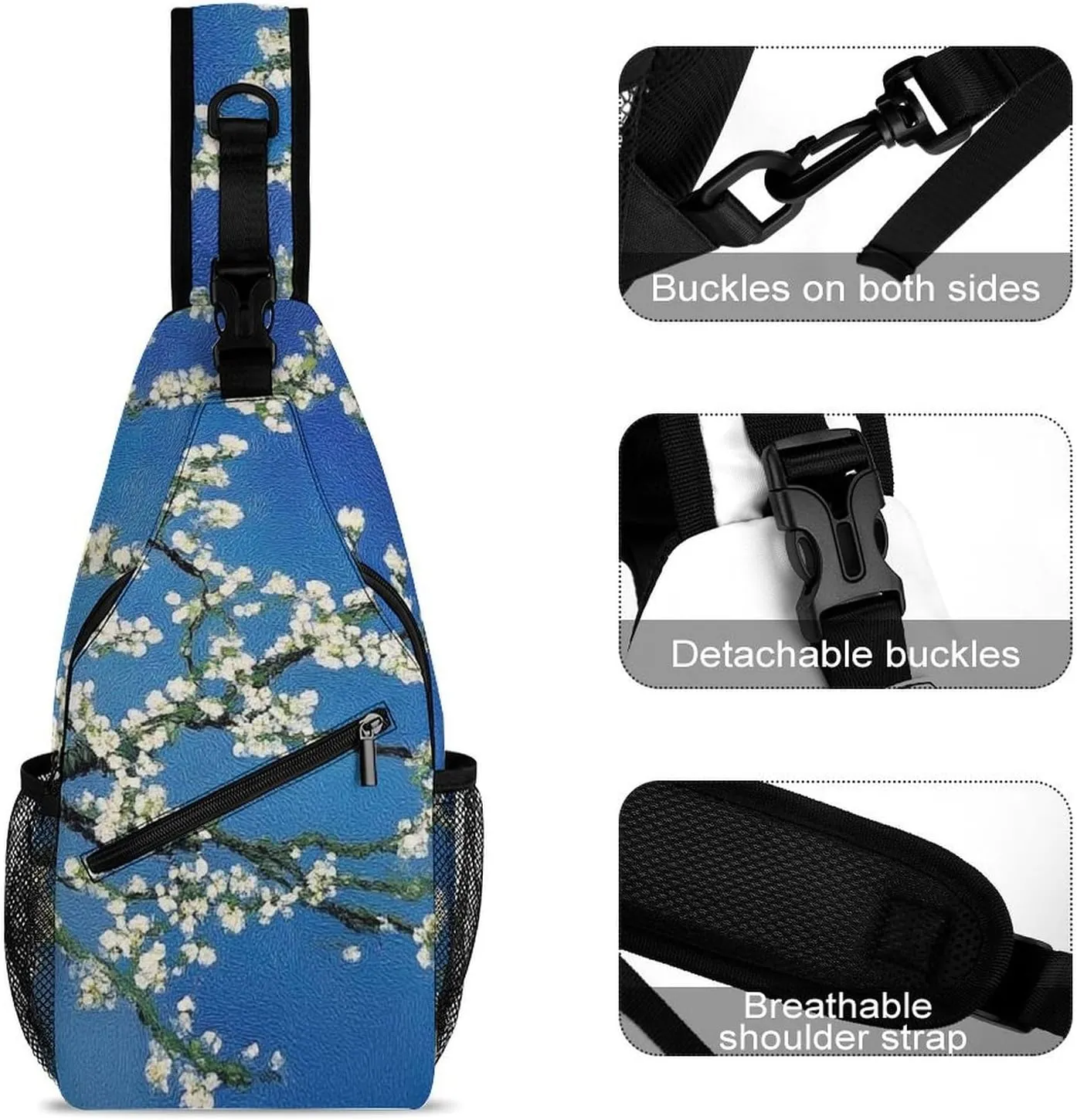 Supdreamc Fashion Sling Backpack, Daypack, Beautiful Apricot Flower Blossom Art Crossbody Chest Rucksack, Tote Bags, Gym Bags Sack Daypack Outdoor Backpack for Man Women Lady