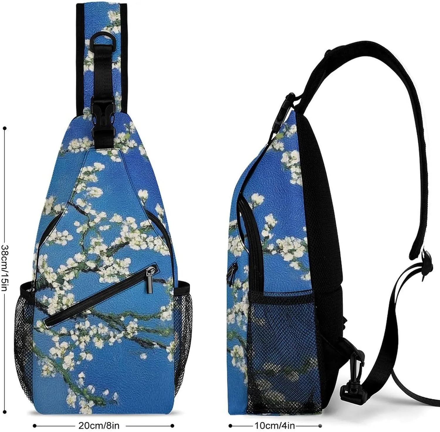 Supdreamc Fashion Sling Backpack, Daypack, Beautiful Apricot Flower Blossom Art Crossbody Chest Rucksack, Tote Bags, Gym Bags Sack Daypack Outdoor Backpack for Man Women Lady
