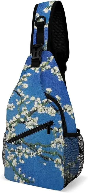 Supdreamc Fashion Sling Backpack, Daypack, Beautiful Apricot Flower Blossom Art Crossbody Chest Rucksack, Tote Bags, Gym Bags Sack Daypack Outdoor Backpack for Man Women Lady