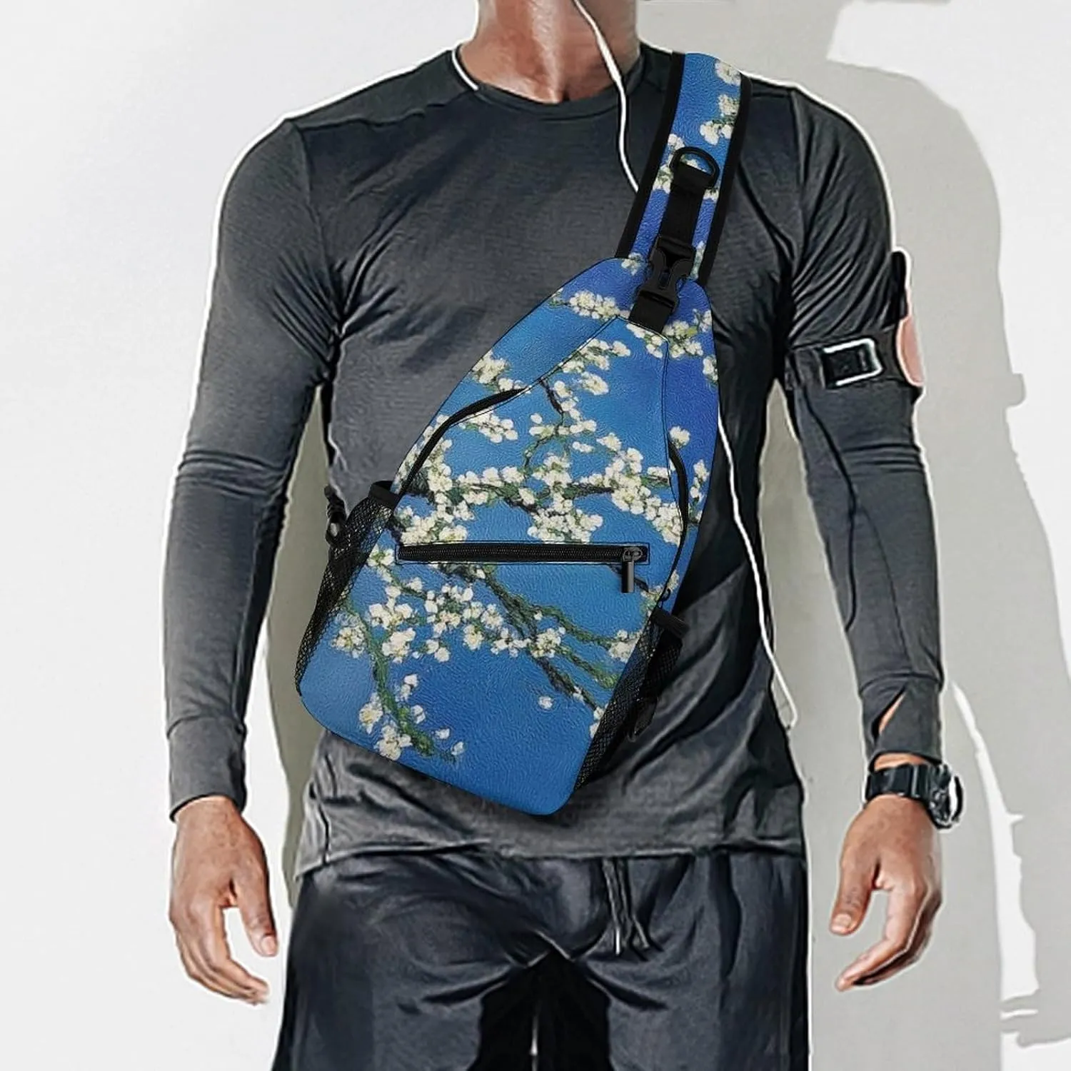 Supdreamc Fashion Sling Backpack, Daypack, Beautiful Apricot Flower Blossom Art Crossbody Chest Rucksack, Tote Bags, Gym Bags Sack Daypack Outdoor Backpack for Man Women Lady