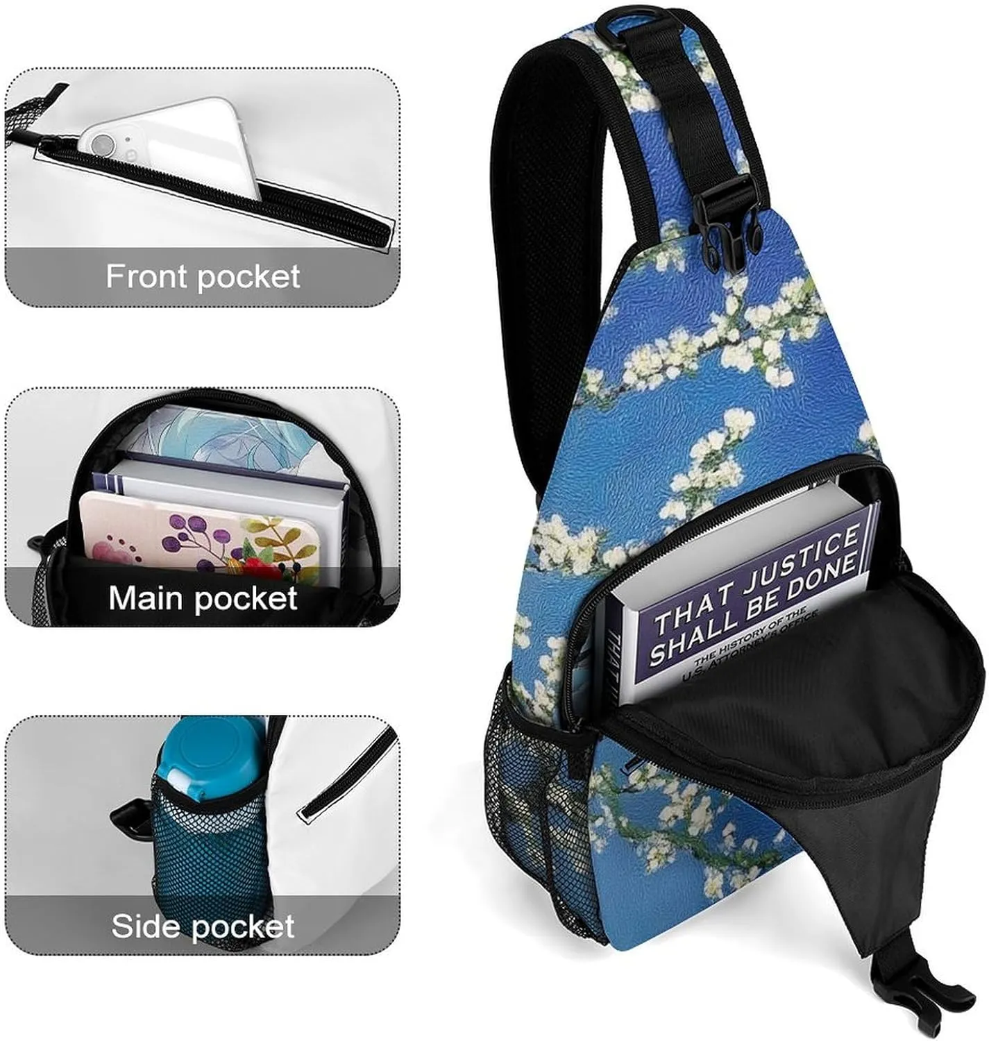 Supdreamc Fashion Sling Backpack, Daypack, Beautiful Apricot Flower Blossom Art Crossbody Chest Rucksack, Tote Bags, Gym Bags Sack Daypack Outdoor Backpack for Man Women Lady