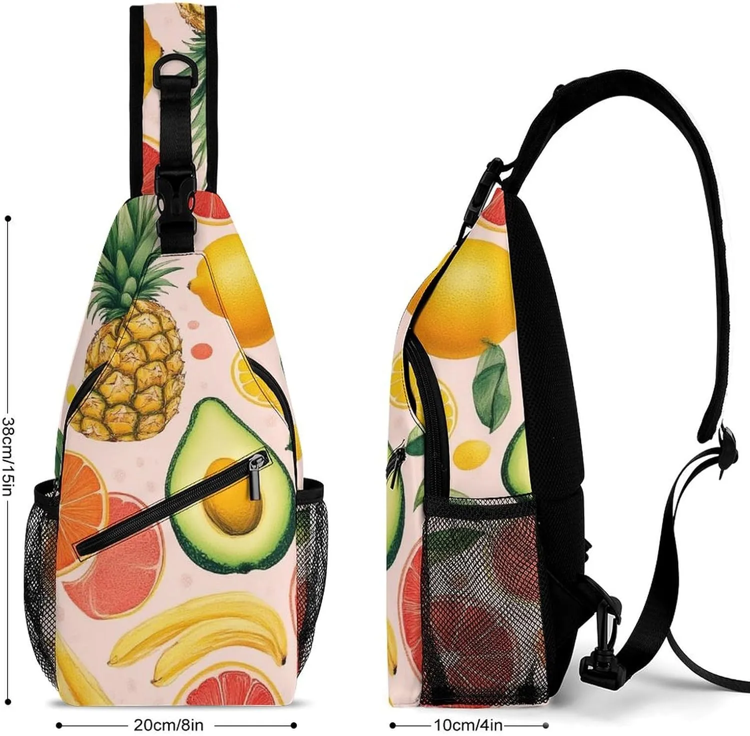 Supdreamc Fashion Sling Shoulder Backpack, Bag, Avocado Nut Banana Pineapple Orange Chest Sling Shoulder Backpacks Bags, Gym Bags Sack Daypack Outdoor Backpack for Men Women