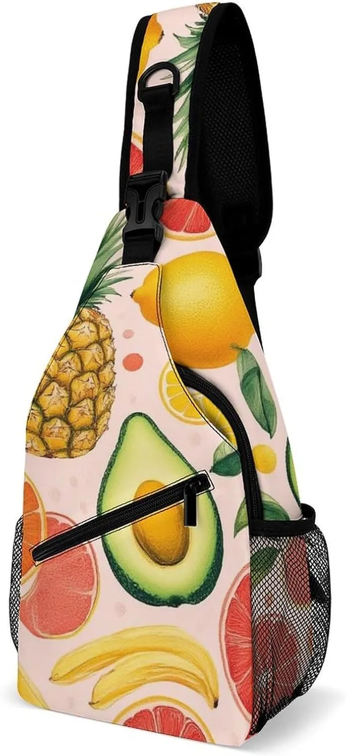 Supdreamc Fashion Sling Shoulder Backpack, Bag, Avocado Nut Banana Pineapple Orange Chest Sling Shoulder Backpacks Bags, Gym Bags Sack Daypack Outdoor Backpack for Men Women