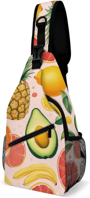 Supdreamc Fashion Sling Shoulder Backpack, Bag, Avocado Nut Banana Pineapple Orange Chest Sling Shoulder Backpacks Bags, Gym Bags Sack Daypack Outdoor Backpack for Men Women
