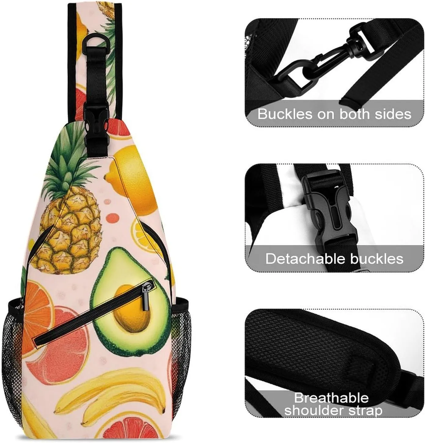Supdreamc Fashion Sling Shoulder Backpack, Bag, Avocado Nut Banana Pineapple Orange Chest Sling Shoulder Backpacks Bags, Gym Bags Sack Daypack Outdoor Backpack for Men Women