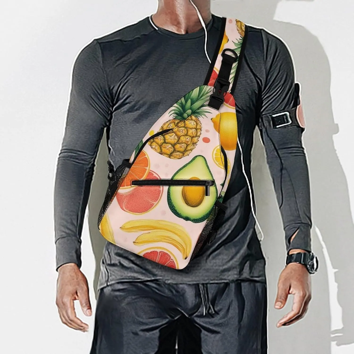 Supdreamc Fashion Sling Shoulder Backpack, Bag, Avocado Nut Banana Pineapple Orange Chest Sling Shoulder Backpacks Bags, Gym Bags Sack Daypack Outdoor Backpack for Men Women