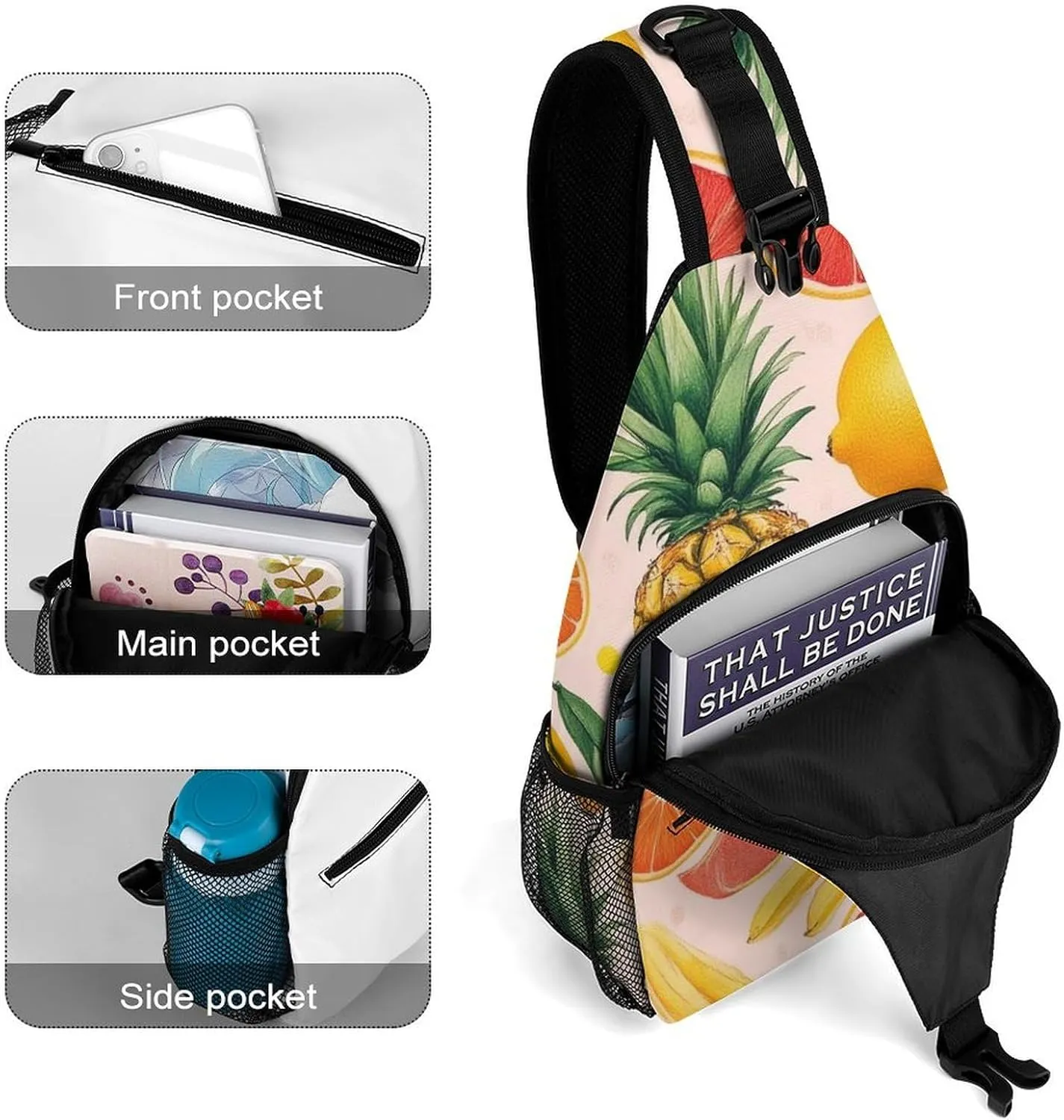 Supdreamc Fashion Sling Shoulder Backpack, Bag, Avocado Nut Banana Pineapple Orange Chest Sling Shoulder Backpacks Bags, Gym Bags Sack Daypack Outdoor Backpack for Men Women
