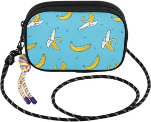 susiyo Banana Pattern on Blue Background Crossbody Sling Bag with Adjustable Strap Small Crossbody Handbags Phone Purse for Women Men Girls Travel