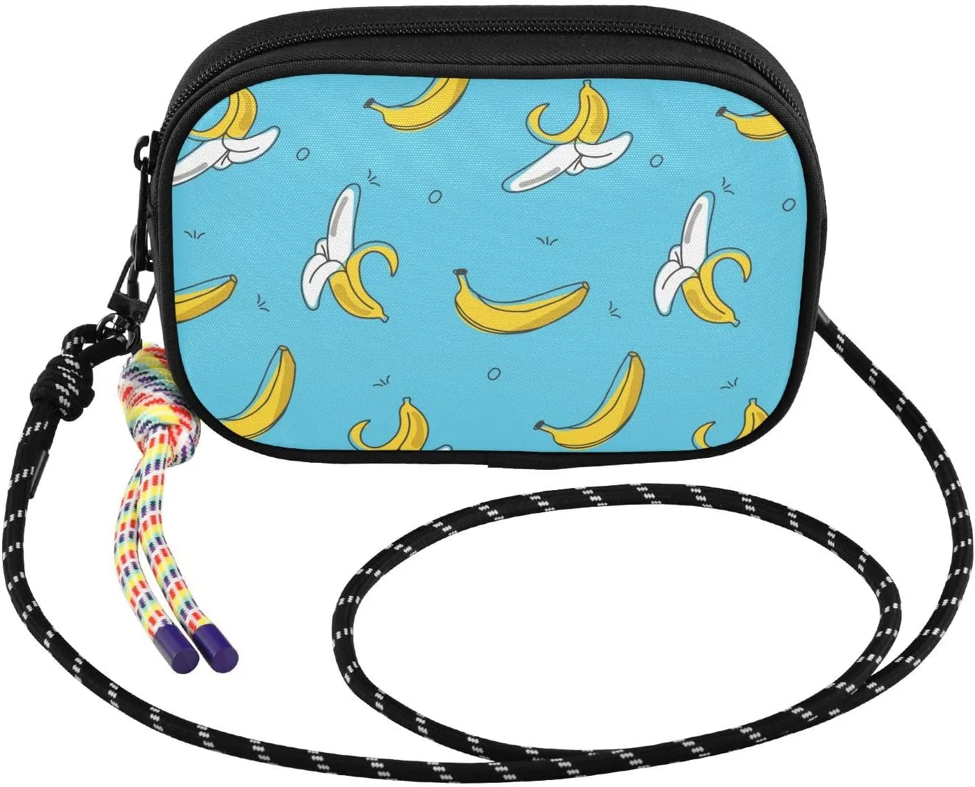 susiyo Banana Pattern on Blue Background Crossbody Sling Bag with Adjustable Strap Small Crossbody Handbags Phone Purse for Women Men Girls Travel