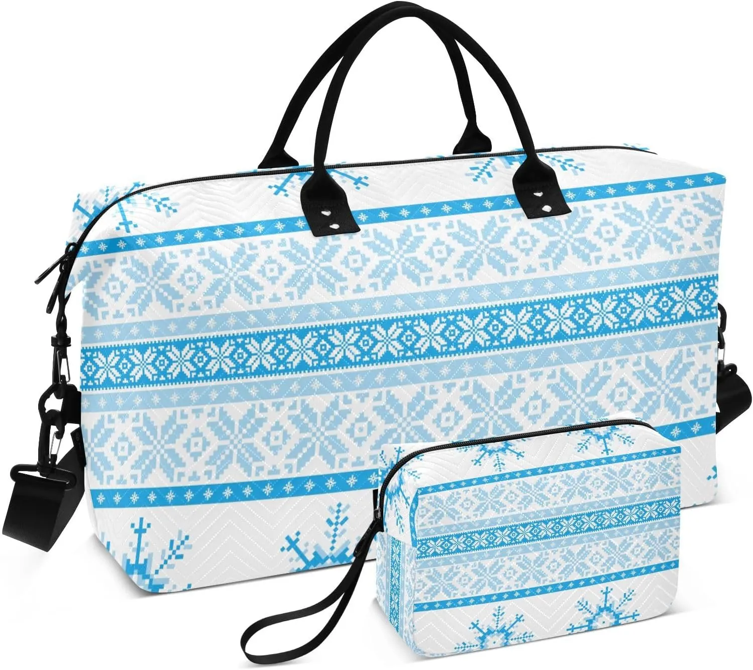 susiyo Travel Duffel Bags Traditional Christmas Snowflake Quilted Gym Bag Weekender Overnight Bags with Small Makeup Pouch