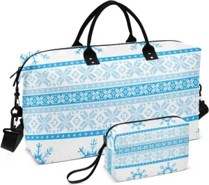 susiyo Travel Duffel Bags Traditional Christmas Snowflake Quilted Gym Bag Weekender Overnight Bags with Small Makeup Pouch