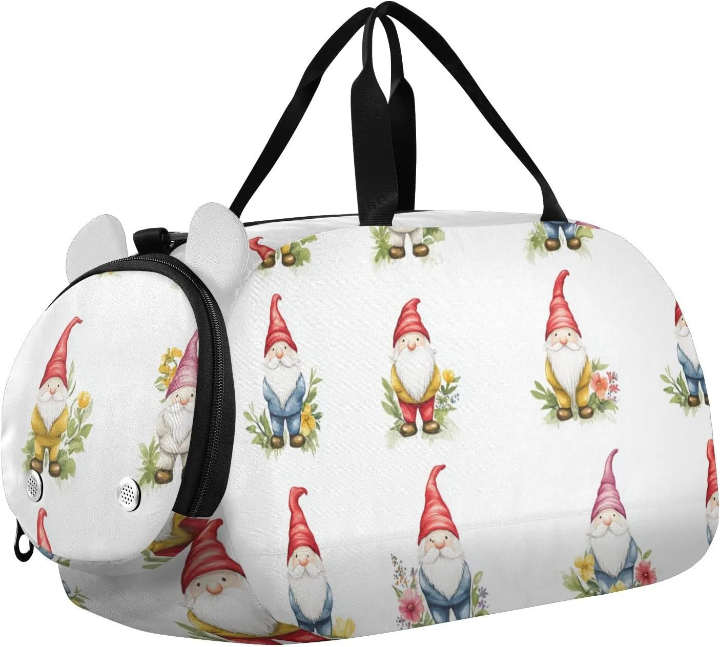 Sweet Cute Gnomes White Girl's Gym Duffel Bag with Shoes Compartment Lightweight Personal Item Travel Bag for Travel, Swimming, Dance, Ballet