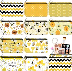 Sweetude 20 Pieces Bee Cosmetic Bag for Women Teacher, Bee Gifts for Bee Lovers, Bee Themed Makeup Bags with Zipper Birthday Gifts for Friend Coworker 7 x 4.3 Inches Toiletry Bag Pouch Organizer