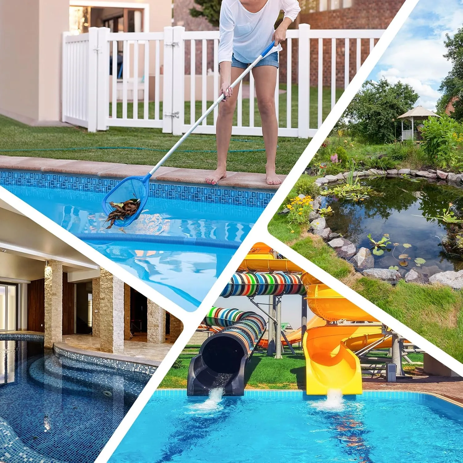 Swimming Pool Skimmer Net Total Length 57 inches, Leaf Rake Net with 4 Section Telescopic Aluminum Pole for Fast Cleaning Ponds, Hot Tub, and Spas, Pool Cleaner Supplies and Accessories