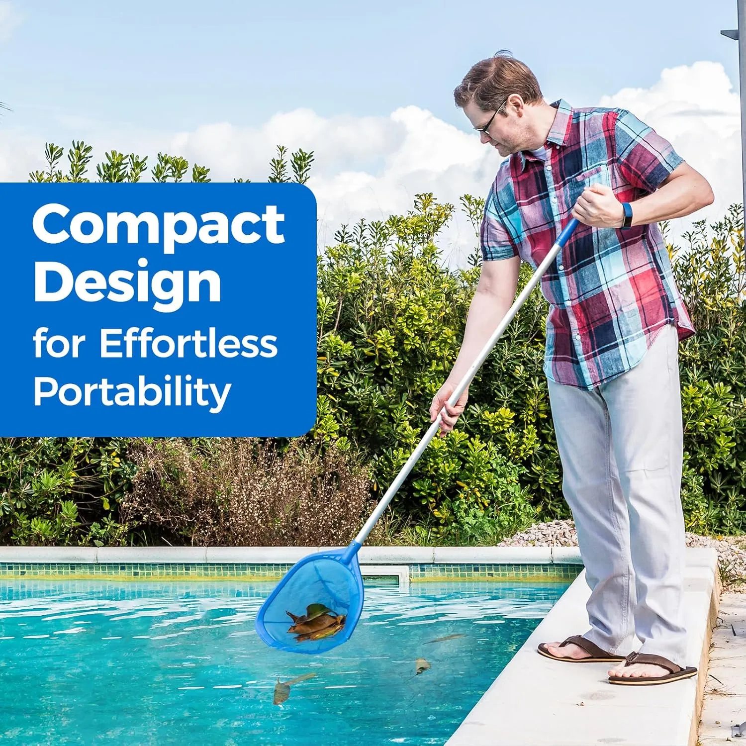 Swimming Pool Skimmer Net Total Length 57 inches, Leaf Rake Net with 4 Section Telescopic Aluminum Pole for Fast Cleaning Ponds, Hot Tub, and Spas, Pool Cleaner Supplies and Accessories