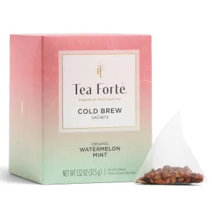 Tea Forte Watermelon Mint Cold Brew Iced Tea, Organic Caffeine Free 15 Sachet Infuser Tea Bags, Steeps in Cold Water
