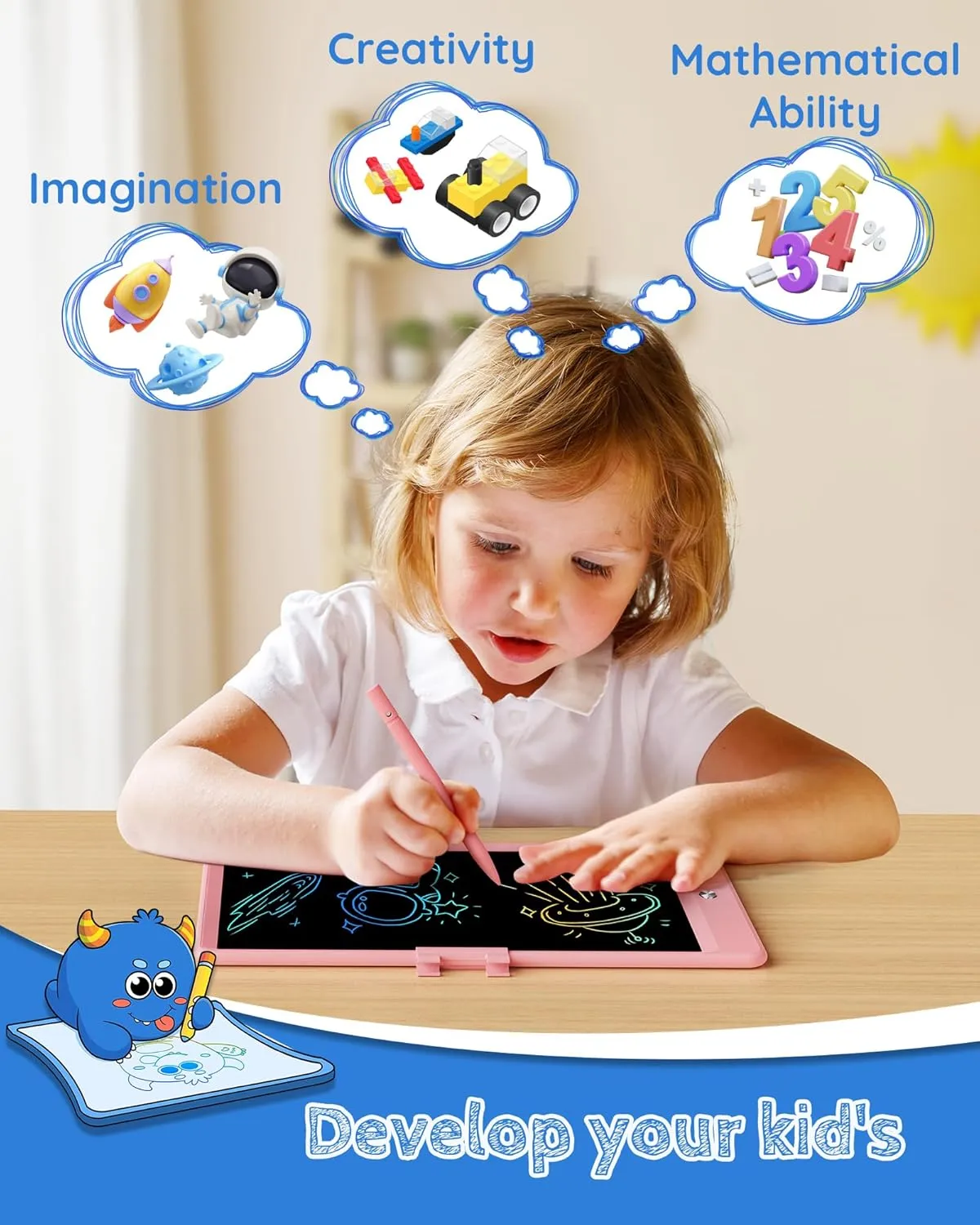 TEKFUN LCD Writing Tablet Doodle Board, 8.5inch Colorful Drawing Tablet Writing Pad, Kids Gifts Toys for 3 4 5 6 7 Year Old Kids, Erasable Doodle Pad Toddler Travel Car Toy Road Trip Activity (Pink)