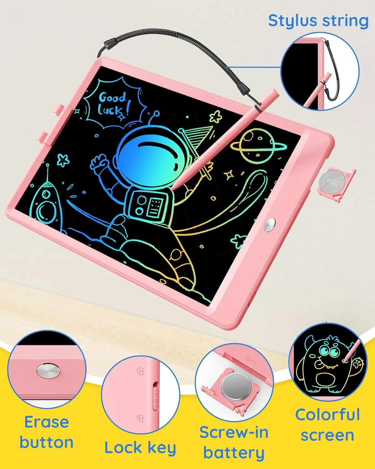 TEKFUN LCD Writing Tablet Doodle Board, 8.5inch Colorful Drawing Tablet Writing Pad, Kids Gifts Toys for 3 4 5 6 7 Year Old Kids, Erasable Doodle Pad Toddler Travel Car Toy Road Trip Activity (Pink)