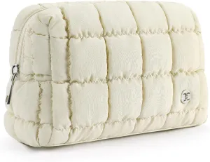 Telena Puffer Makeup Bags for Women, Nylon Puffy Padded Make Up Bags for Women Makeup Organizer Case, Wide-open Makeup Pouch Travel Essentials