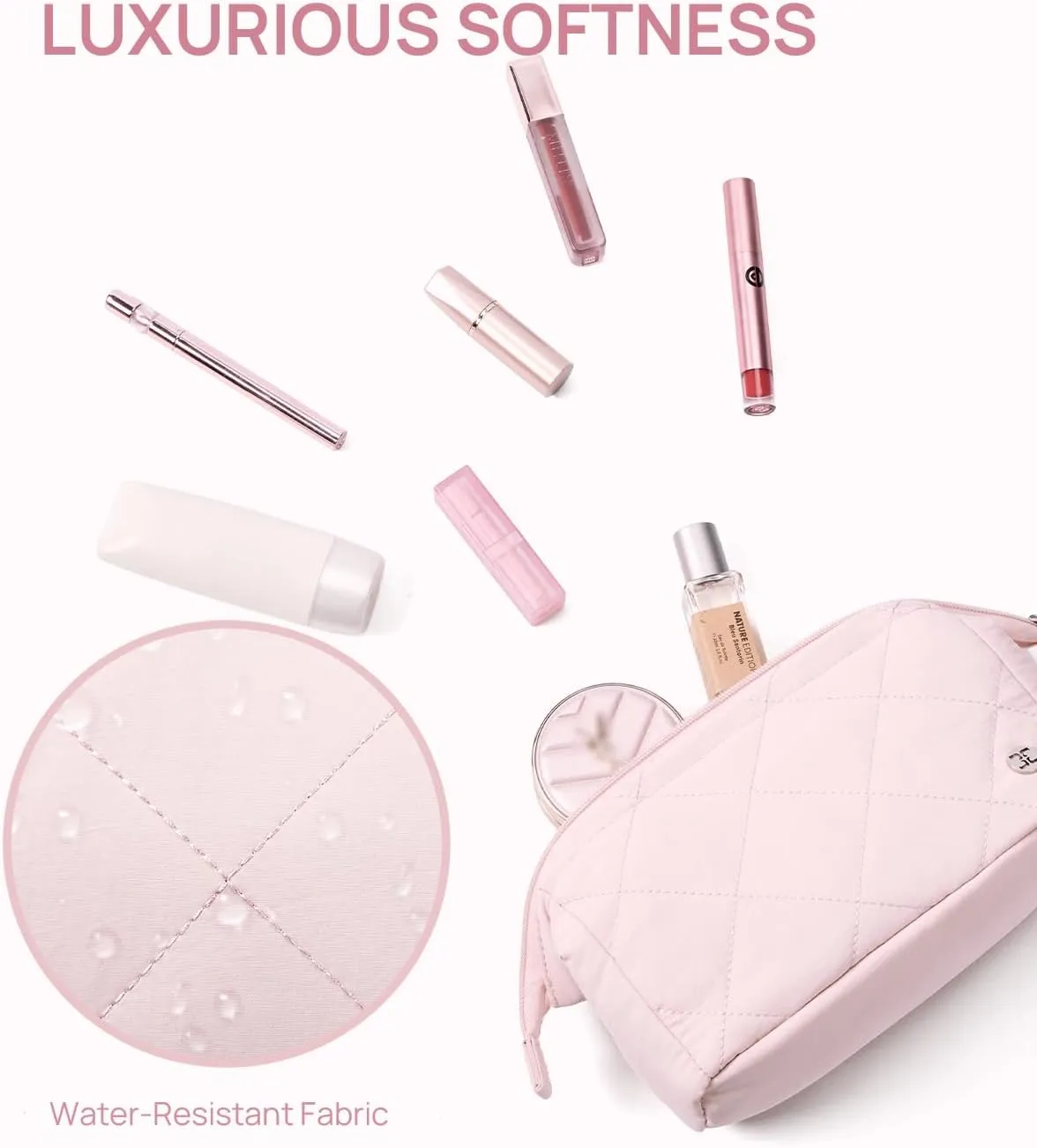 Telena Puffer Makeup Bags for Women, Nylon Puffy Padded Make Up Bags for Women Makeup Organizer Case, Wide-open Makeup Pouch Travel Essentials