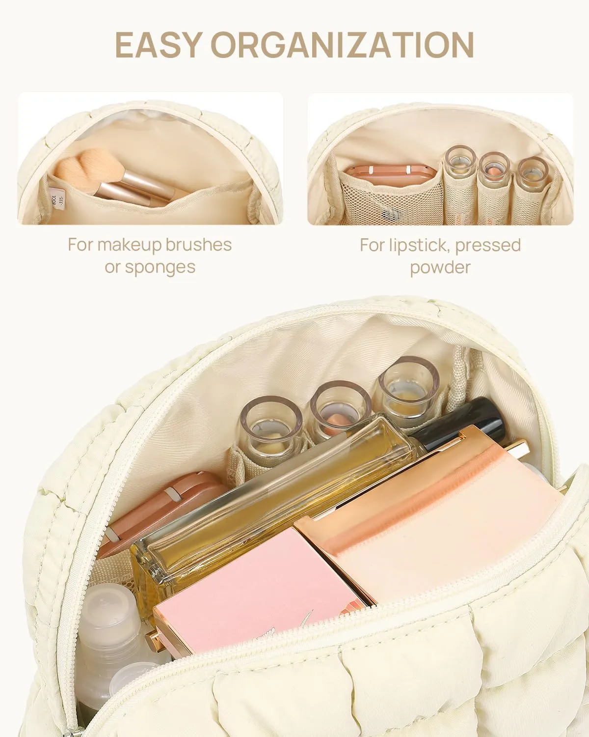 Telena Puffer Makeup Bags for Women, Nylon Puffy Padded Make Up Bags for Women Makeup Organizer Case, Wide-open Makeup Pouch Travel Essentials
