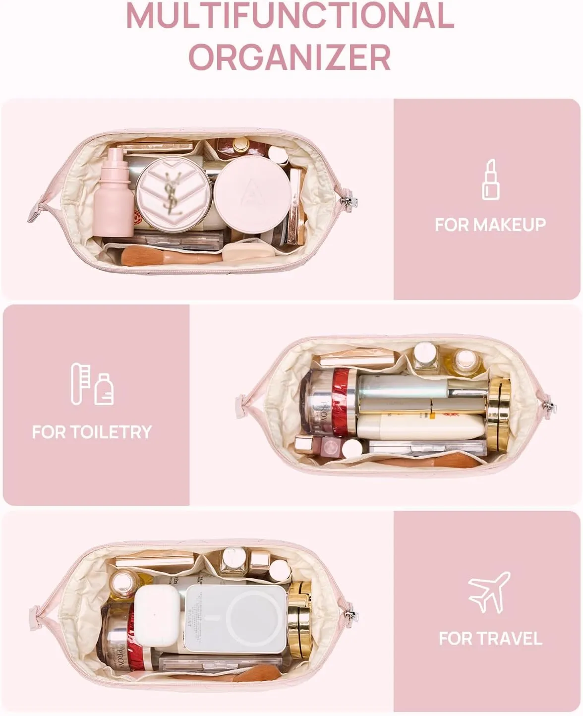 Telena Puffer Makeup Bags for Women, Nylon Puffy Padded Make Up Bags for Women Makeup Organizer Case, Wide-open Makeup Pouch Travel Essentials