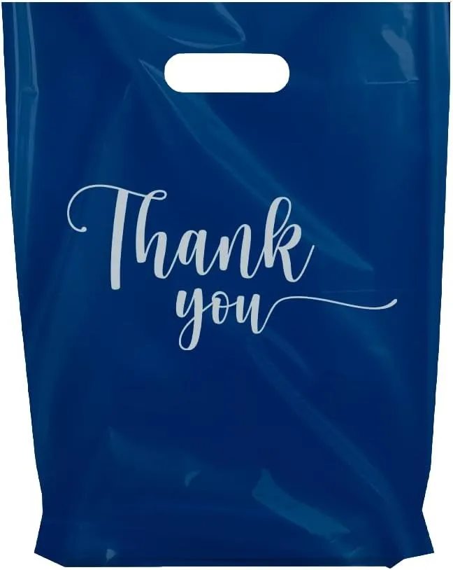 THANK YOU MERCHANDISE STORE BAGS, different sizes 9"x12", 12"x15", 15"x18" 1.25 Mil. PACKS of 100/200/500 Retail Product Bags I 100% Recyclable (100, Navy Blue, 12x15")