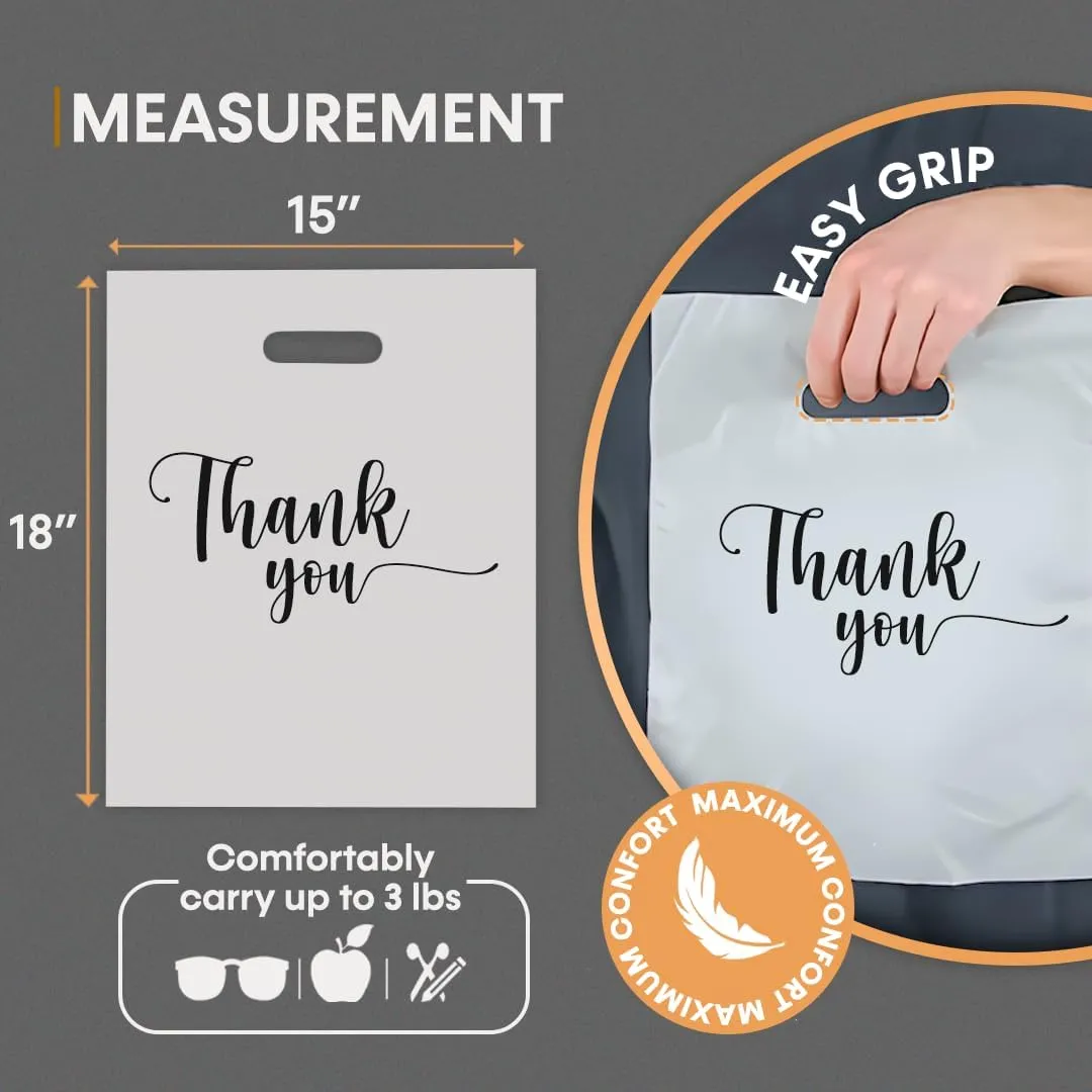 THANK YOU MERCHANDISE STORE BAGS, different sizes 9"x12", 12"x15", 15"x18" 1.25 Mil. PACKS of 100/200/500 Retail Product Bags I 100% Recyclable (200, Clear, 15x18")