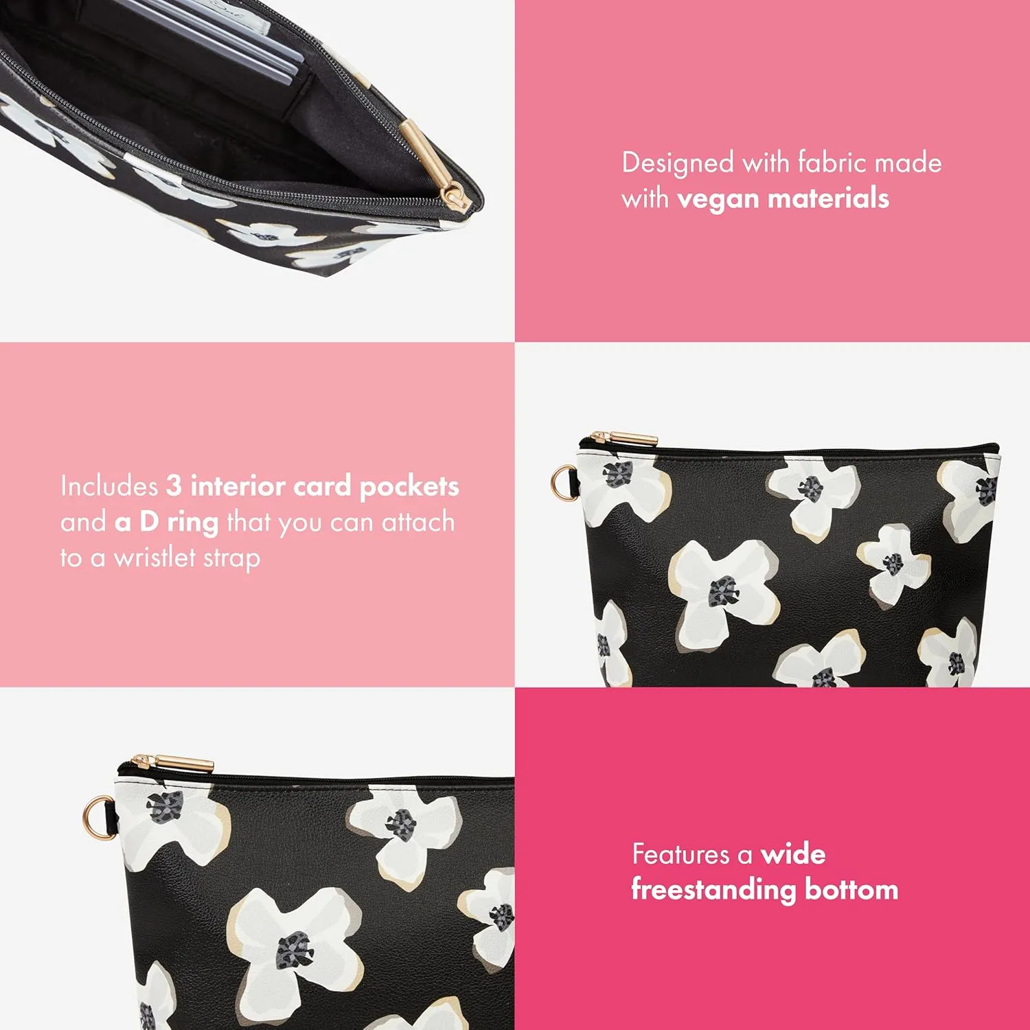 Thirty-One Gifts Tapered Pouch, Zippered Pouch for Purse, Travel Bag, or House Organization, Scattered Flowers Smooth Pebble