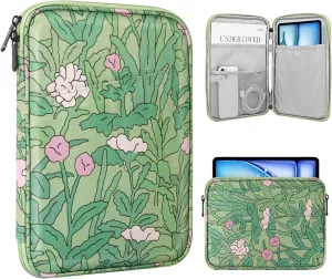 TiMOVO 9-11" Tablet Sleeve for iPad 11-inch A16 2025, iPad 10th Gen. 10.9", iPad 10.2", iPad Air 11 Inch/5th/4th Gen. 10.9", Galaxy Tab A9 Plus 11", Protective Bag with Pocket, Green Flower
