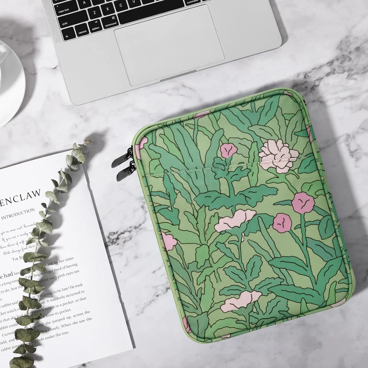 TiMOVO 9-11" Tablet Sleeve for iPad 11-inch A16 2025, iPad 10th Gen. 10.9", iPad 10.2", iPad Air 11 Inch/5th/4th Gen. 10.9", Galaxy Tab A9 Plus 11", Protective Bag with Pocket, Green Flower