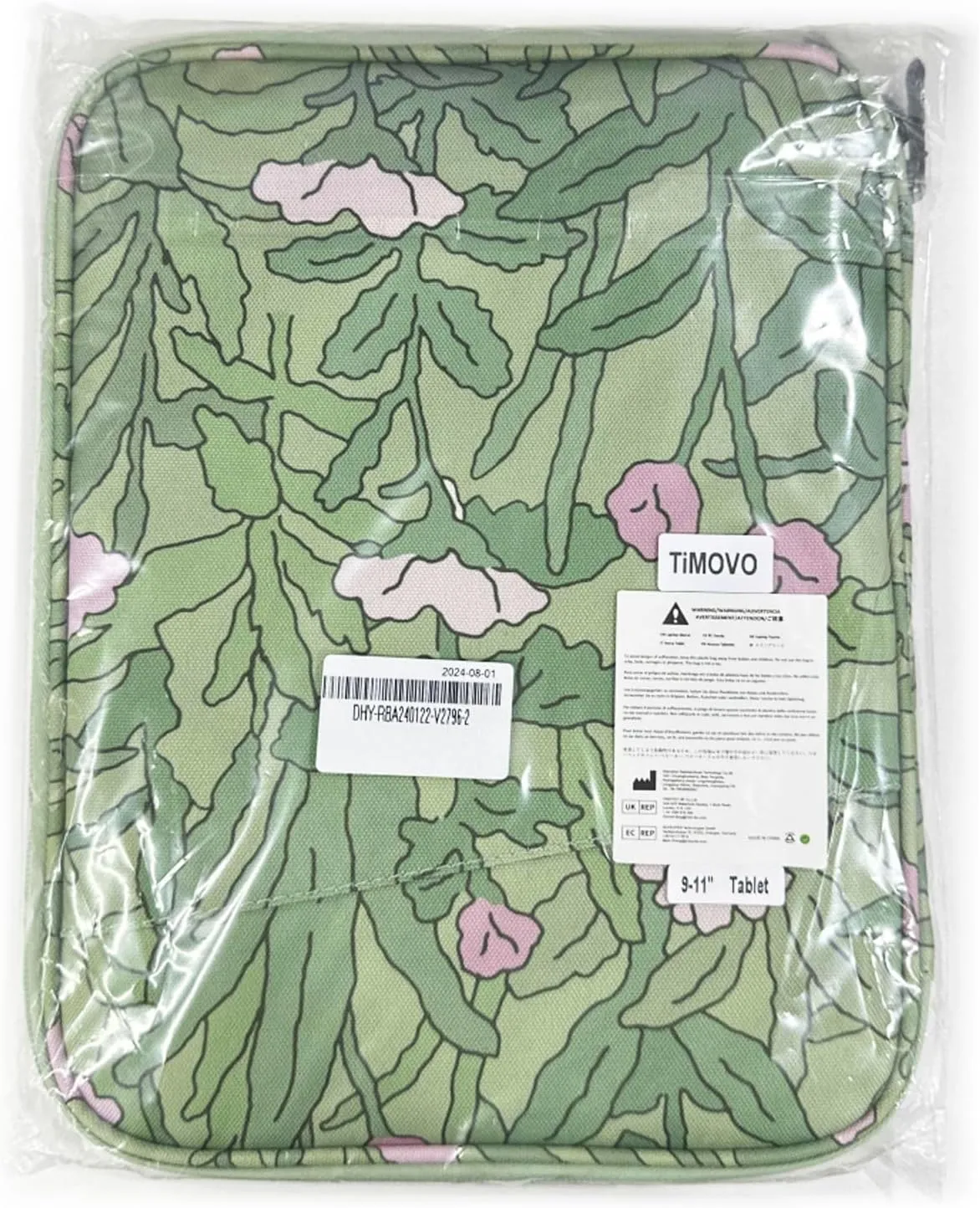 TiMOVO 9-11" Tablet Sleeve for iPad 11-inch A16 2025, iPad 10th Gen. 10.9", iPad 10.2", iPad Air 11 Inch/5th/4th Gen. 10.9", Galaxy Tab A9 Plus 11", Protective Bag with Pocket, Green Flower