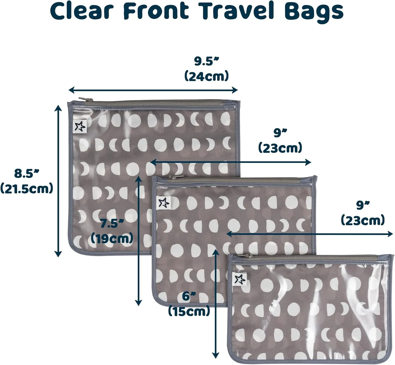 Tiny Twinkle Mess-proof Travel Bags, Airline Compliant, Zipper Closure, Clear Front Pouch, Diaper Bag Packing, Toiletry or Cosmetics Organizer