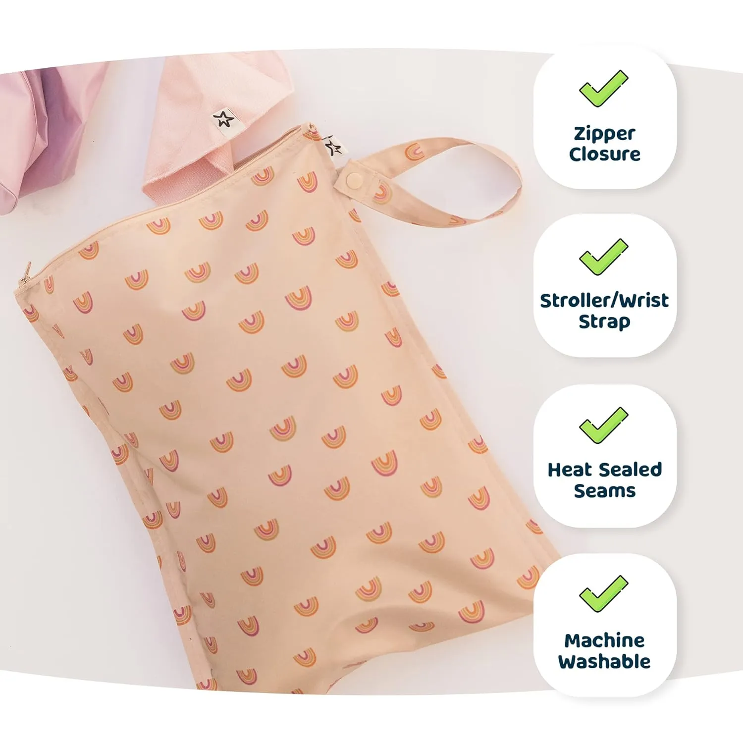 Tiny Twinkle Mess-proof Waterproof Wet Dry Bag | 2 Pack Reusable for Swimsuits, Gym & Baby Clothes | Leakproof Wet Clothes Bag, Beach Travel Essentials (Boho Rainbow)
