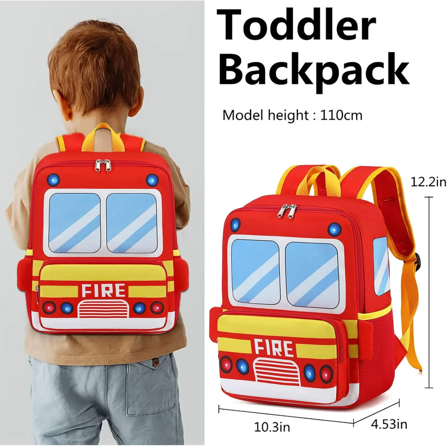 Toddler Backpack Boy Preschool School Bus Bookbag Kindergarten 3D Daycare Bags with Insulation Lunch Box