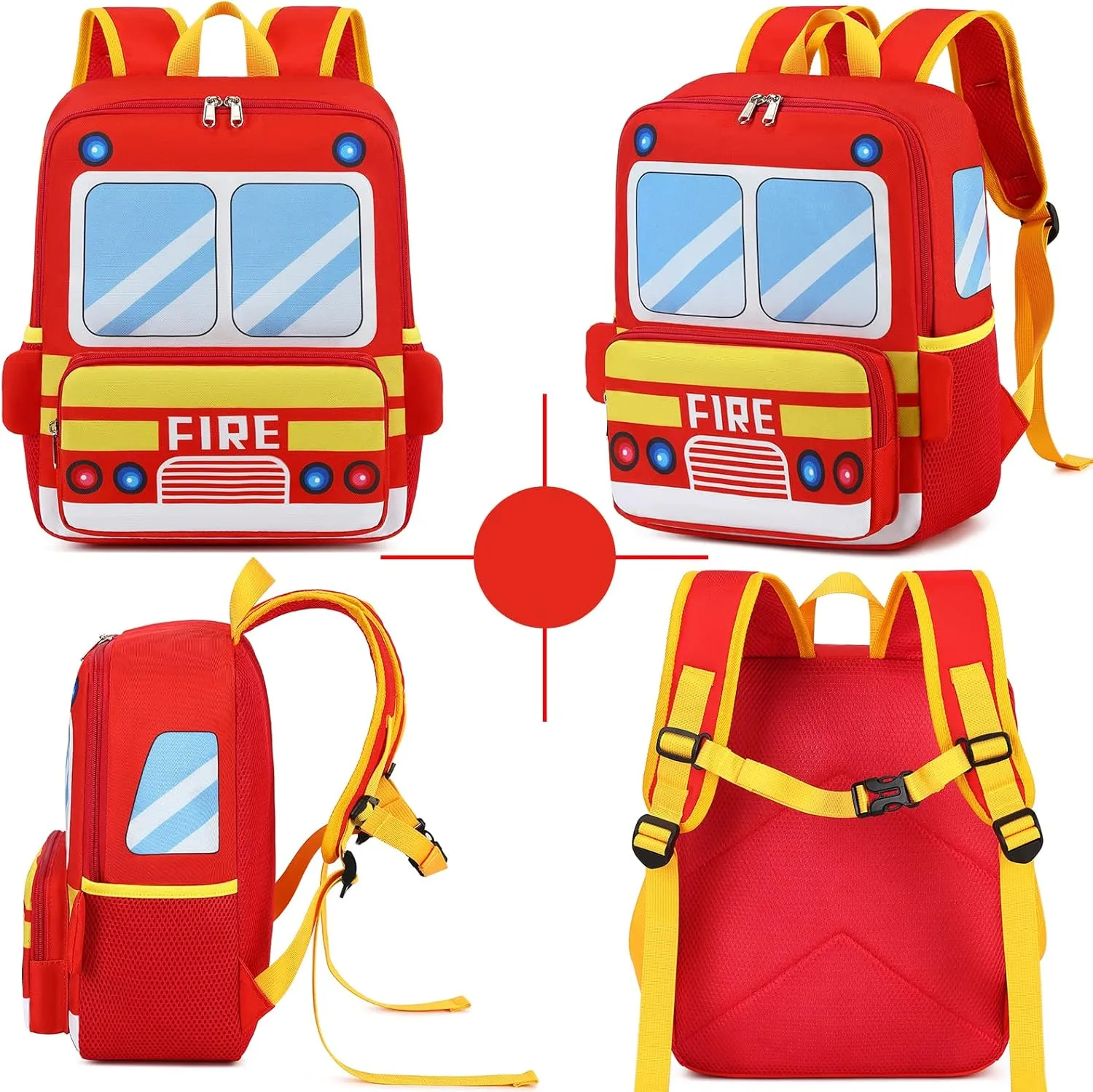 Toddler Backpack Boy Preschool School Bus Bookbag Kindergarten 3D Daycare Bags with Insulation Lunch Box