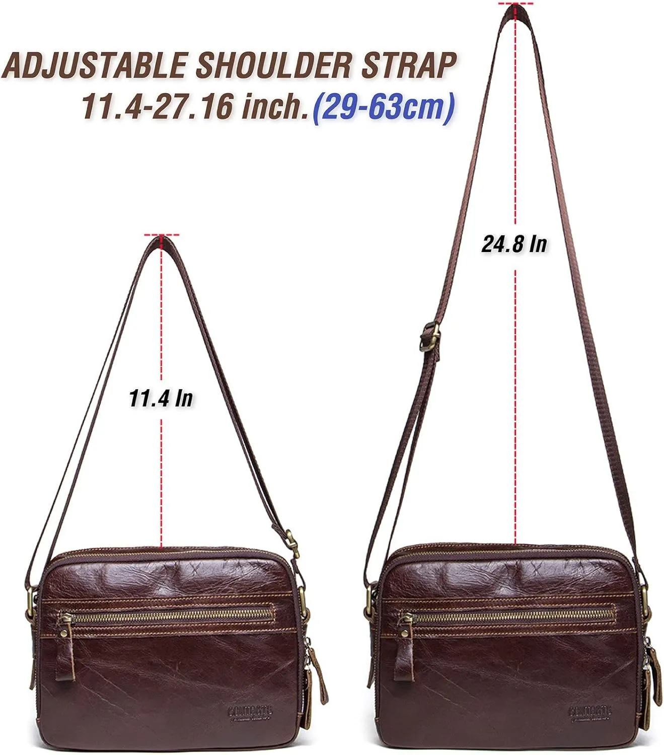 Top Grain Leather 8.3" Messenger Bag for Man & Woman, Multi Pockets, Fits to 7.9"/8.3" iPad for Daily/School/Business/Travel
